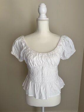 SIM & SAM White Smocked Waist Peasant/Milkmaid Top or Blouse Sz XL
